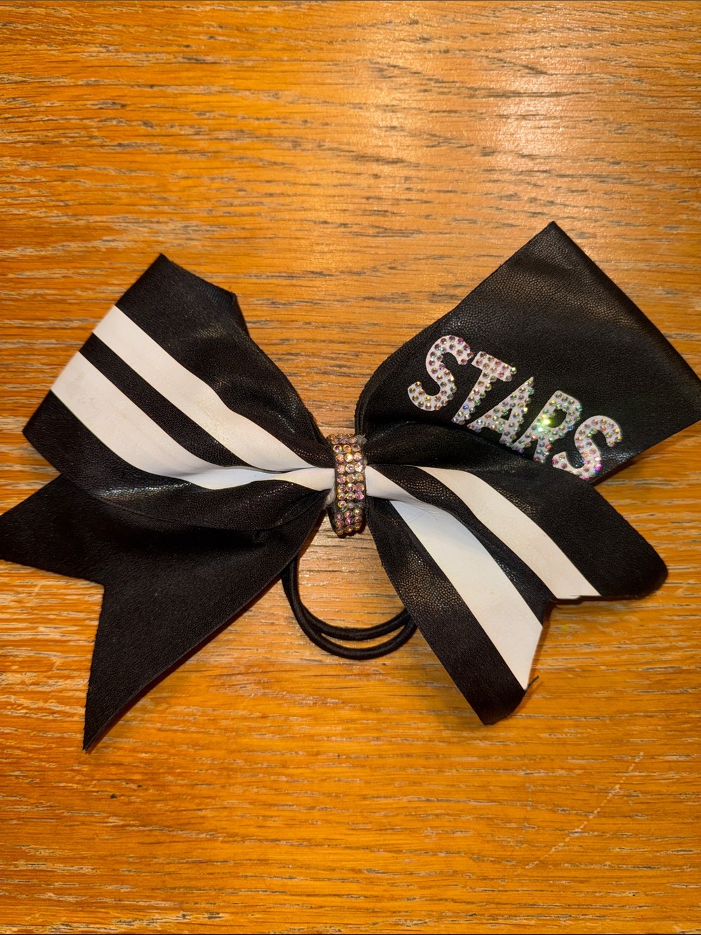 Black & White Striped Hair Bow with Rhinestone 'STARS' Accent